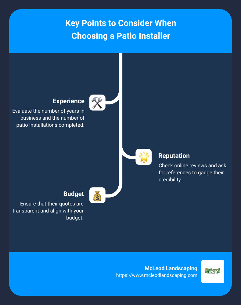 Patio Installer Selection Criteria - patio installer infographic infographic-line-3-steps