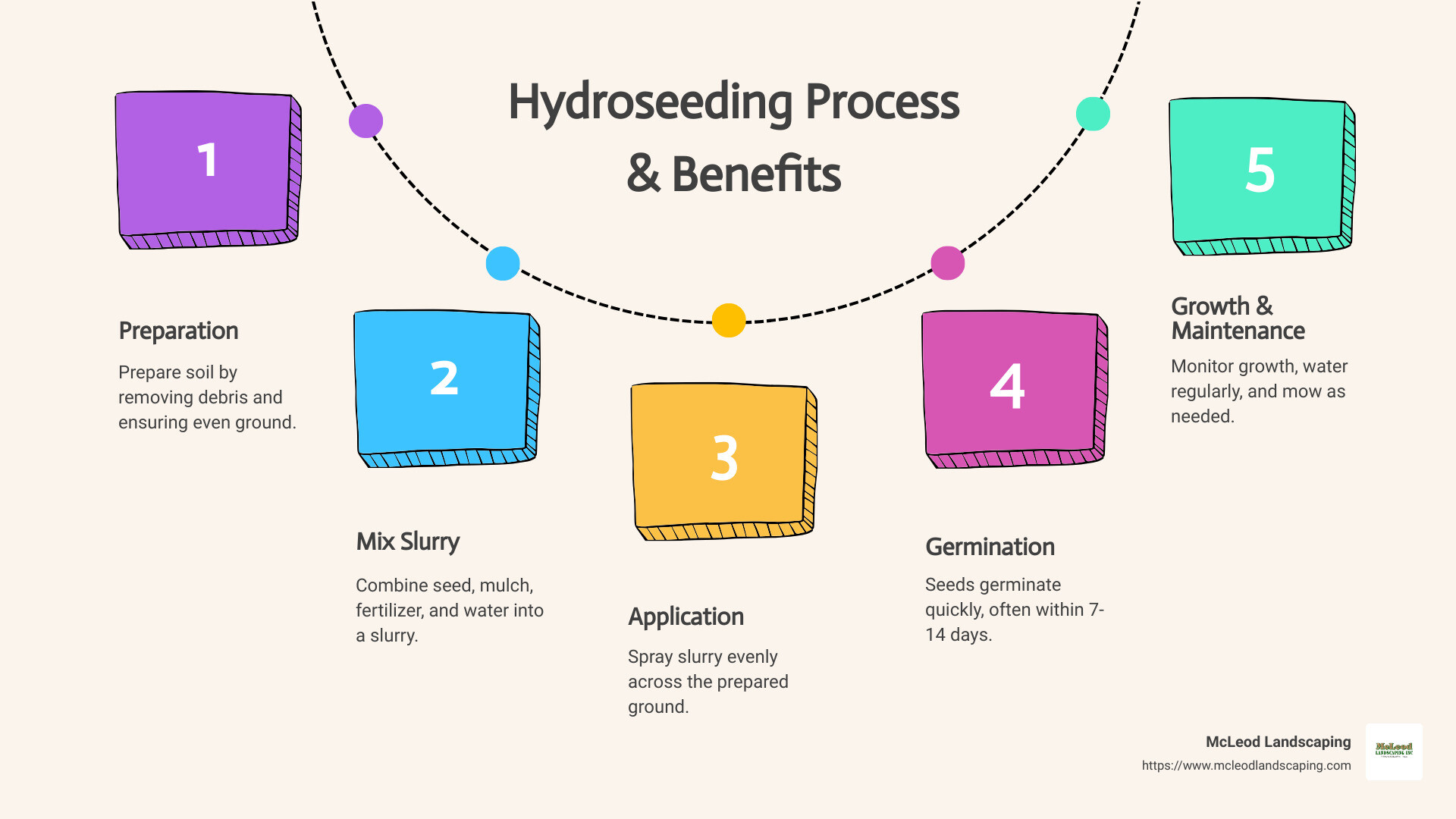 Detailed infographic highlighting the hydroseeding process, benefits, cost factors, and timing considerations. - companies that hydroseed infographic process-5-steps-informal Detailed infographic highlighting the hydroseeding process, benefits, cost factors, and timing considerations. - companies that hydroseed infographic process-5-steps-informal