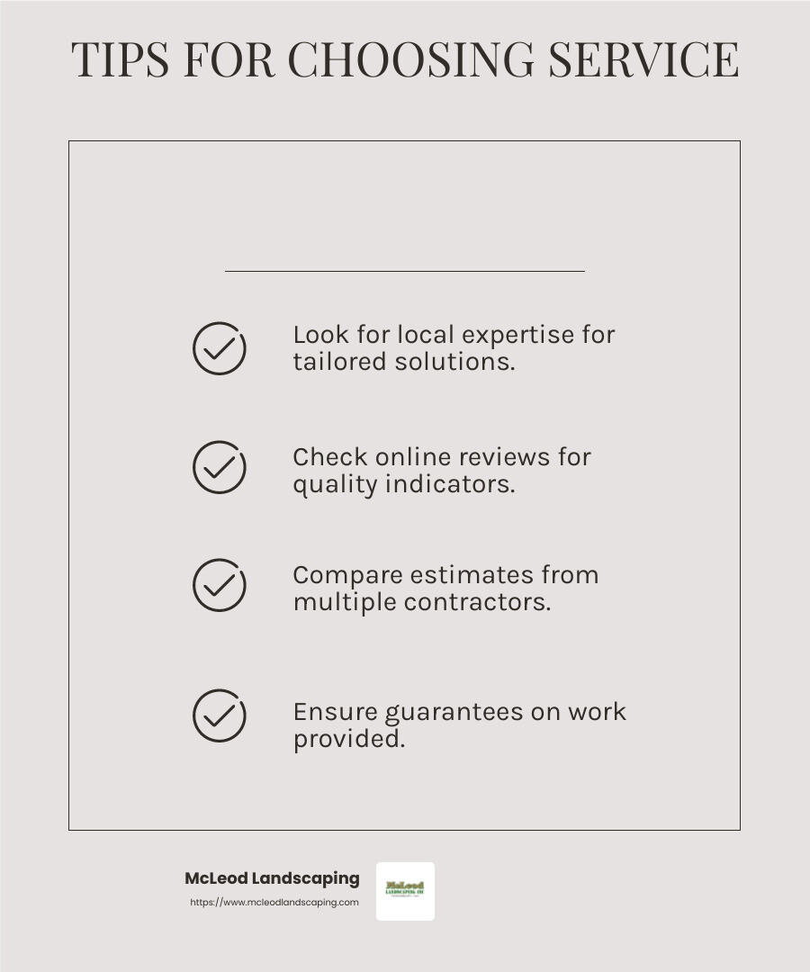 Choosing the right service provider can save time and money. - hardscape repair near me infographic checklist-light-beige