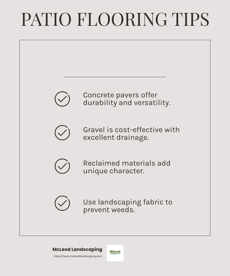Gravel is an affordable and easy-to-install patio flooring option, perfect for those on a budget. - backyard patio design ideas on a budget infographic checklist-light-beige