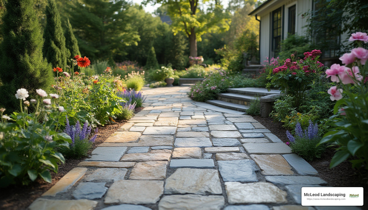 Natural stone pavers in a garden setting - paver stones