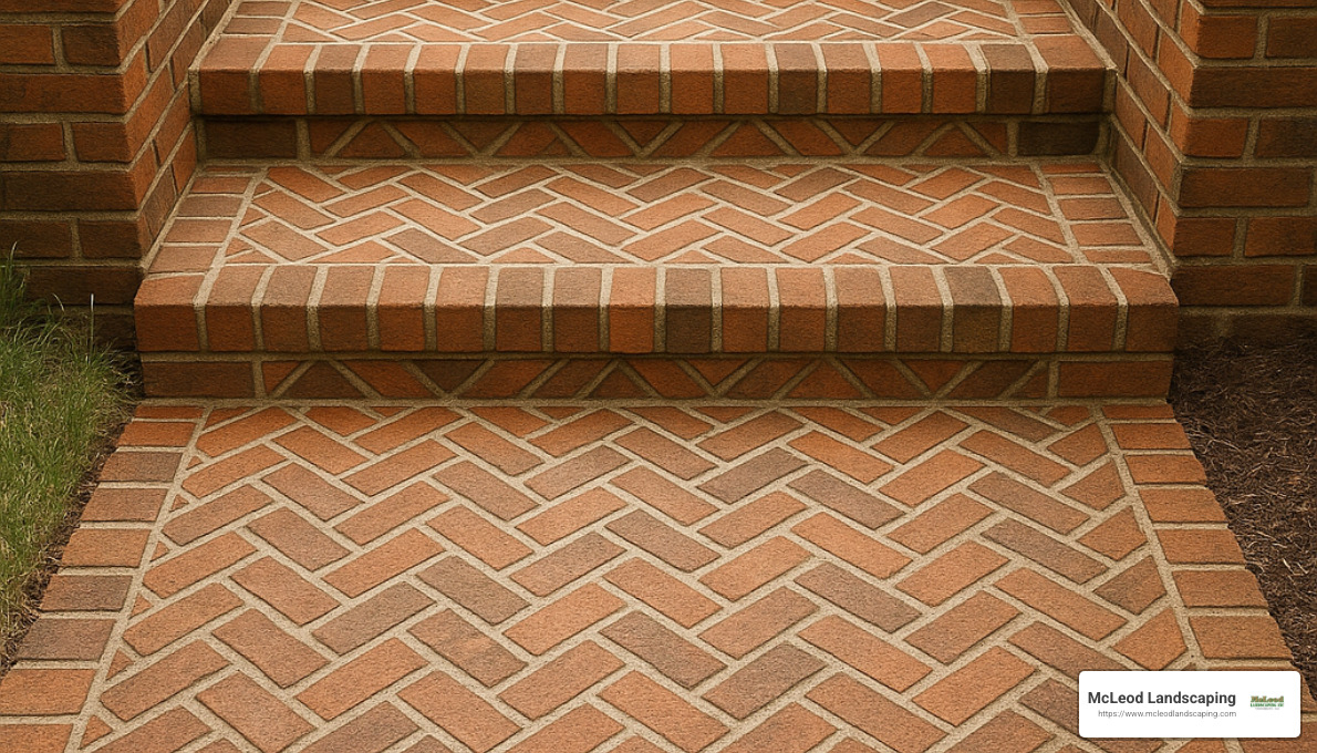 brick stairs with herringbone pattern - brick entry stairs
