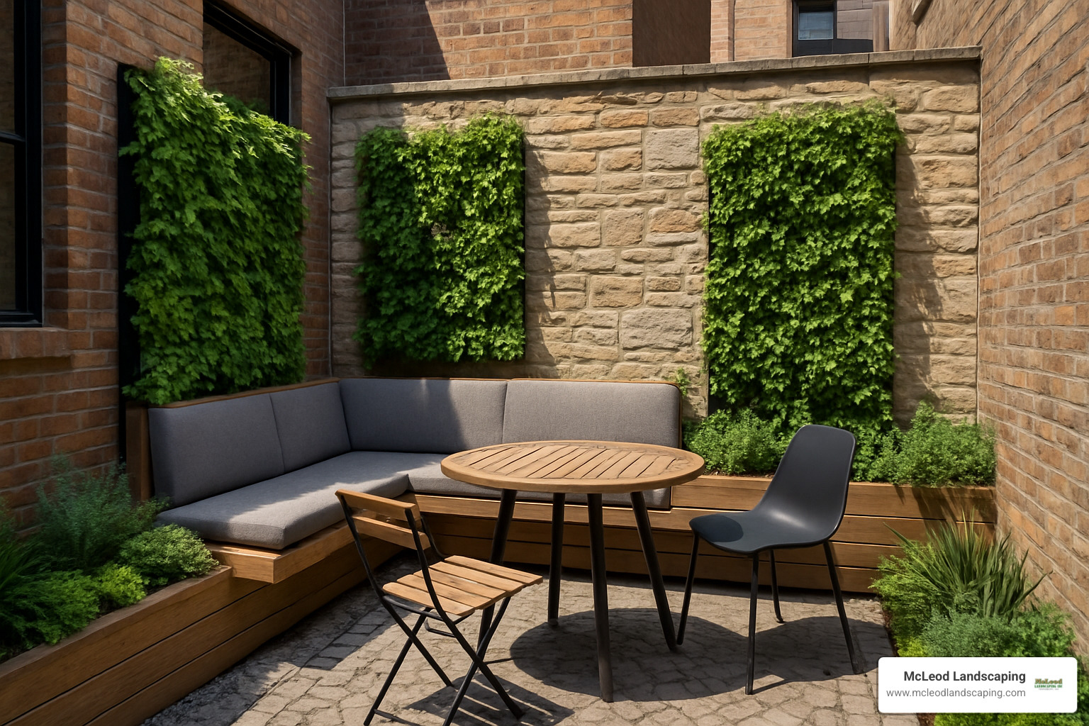 Urban courtyard patio with space-saving features - outdoor patio designers near me