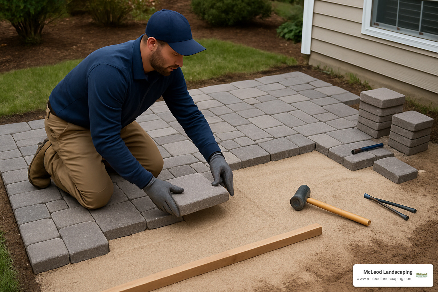 professional installing paver patio - difference between landscape and hardscape