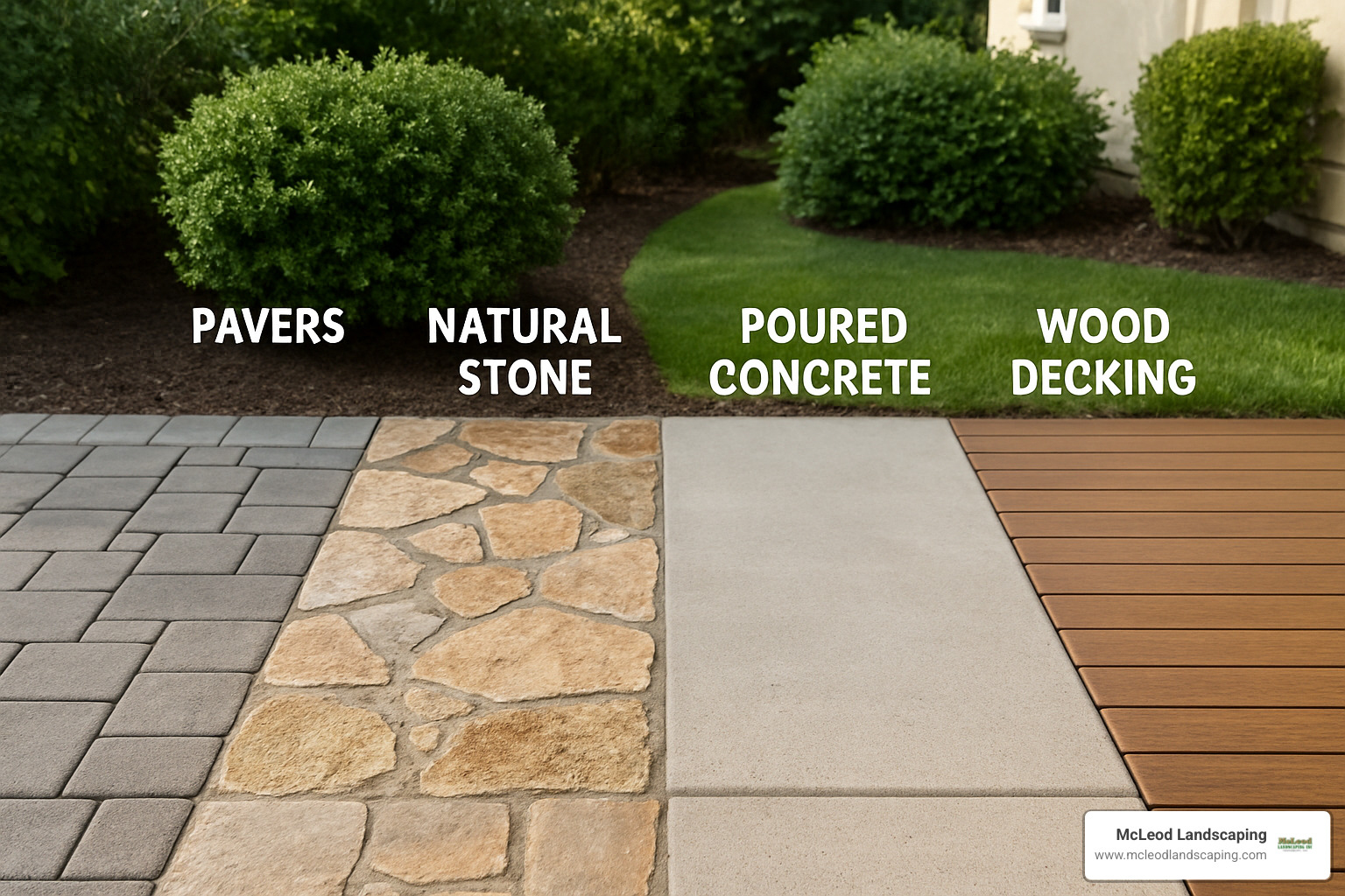 various hardscape materials including pavers, natural stone, concrete, and wood - hardscape design