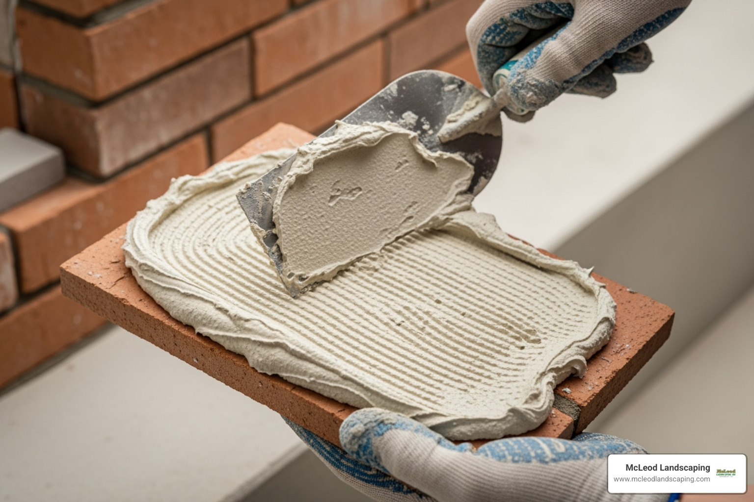person applying mortar - brick veneer steps