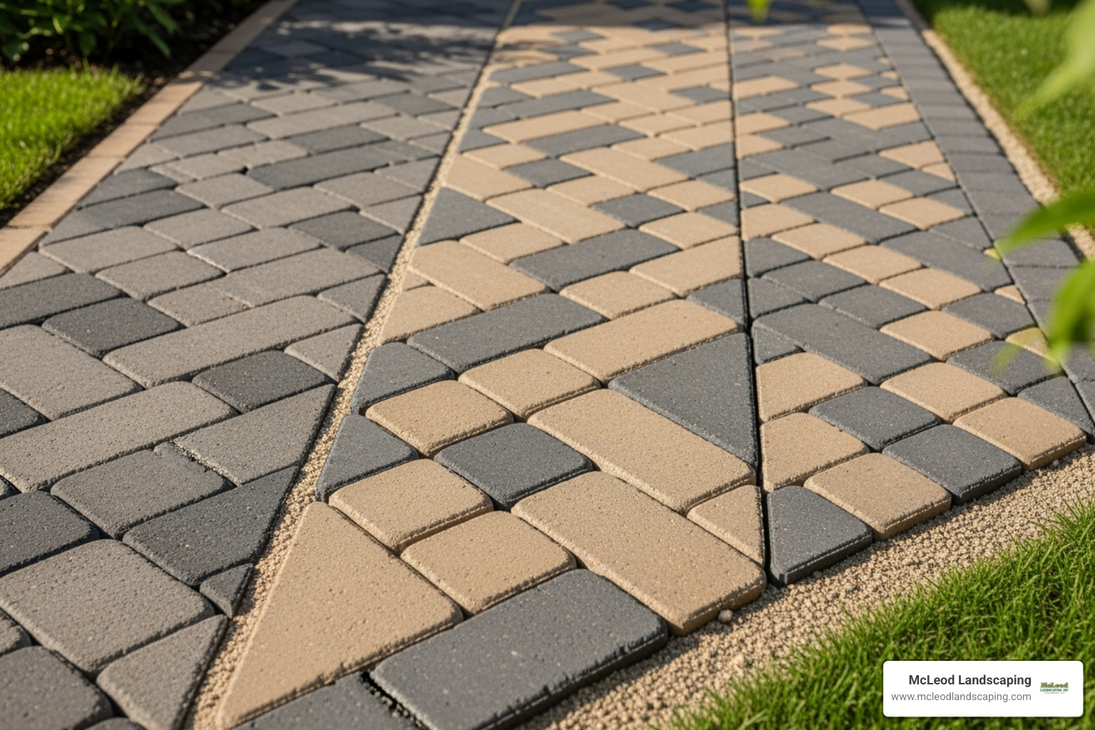 different paver patterns like herringbone, running bond, and basketweave - backyard paver walkway