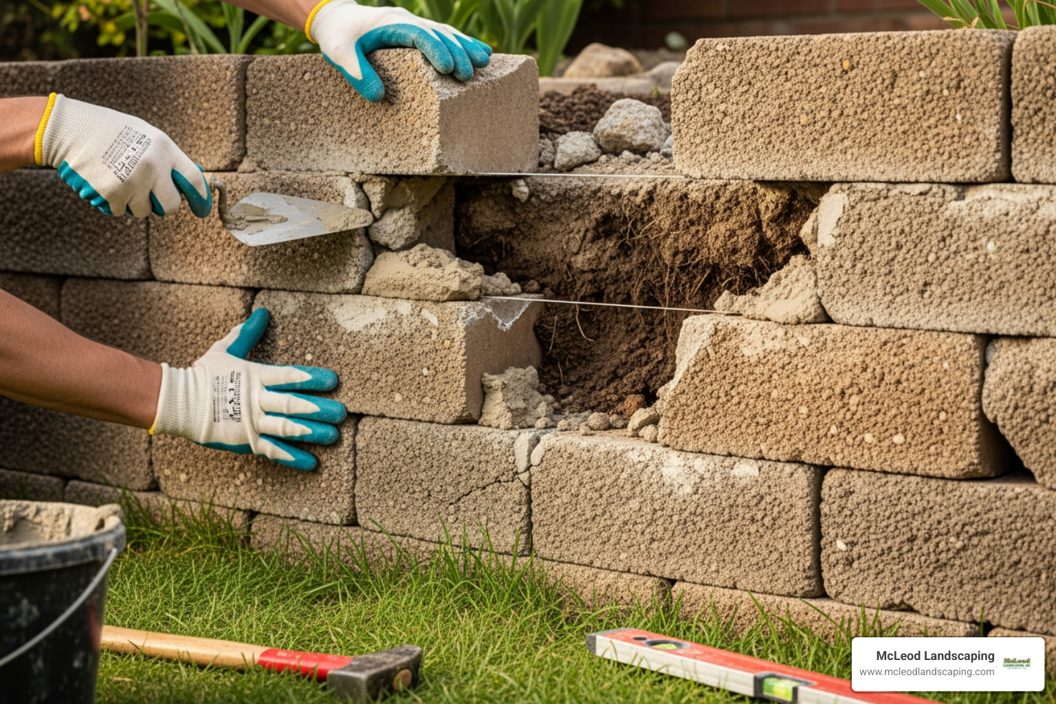 Illustration of the V-shape excavation and rebuilding process for a retaining wall - Retaining wall repair