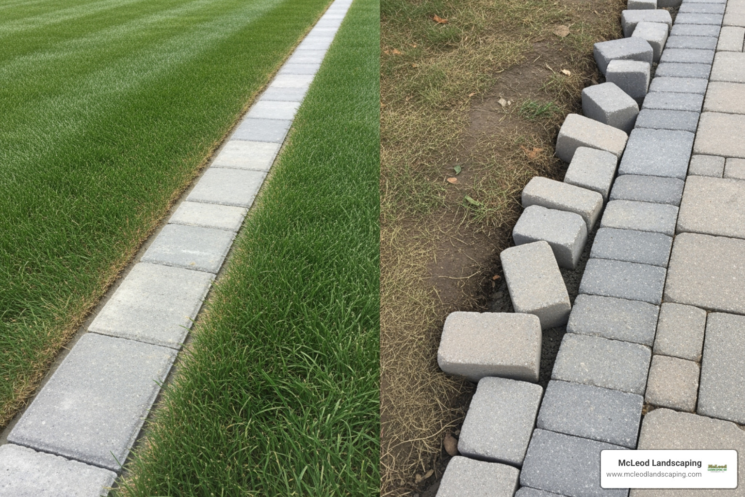 professionally finished paver edge compared to a crooked DIY attempt - paver patio cost installed